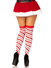 Leg Avenue Candy Cane Lurex Striped Over The Knee Socks White Red Hosiery